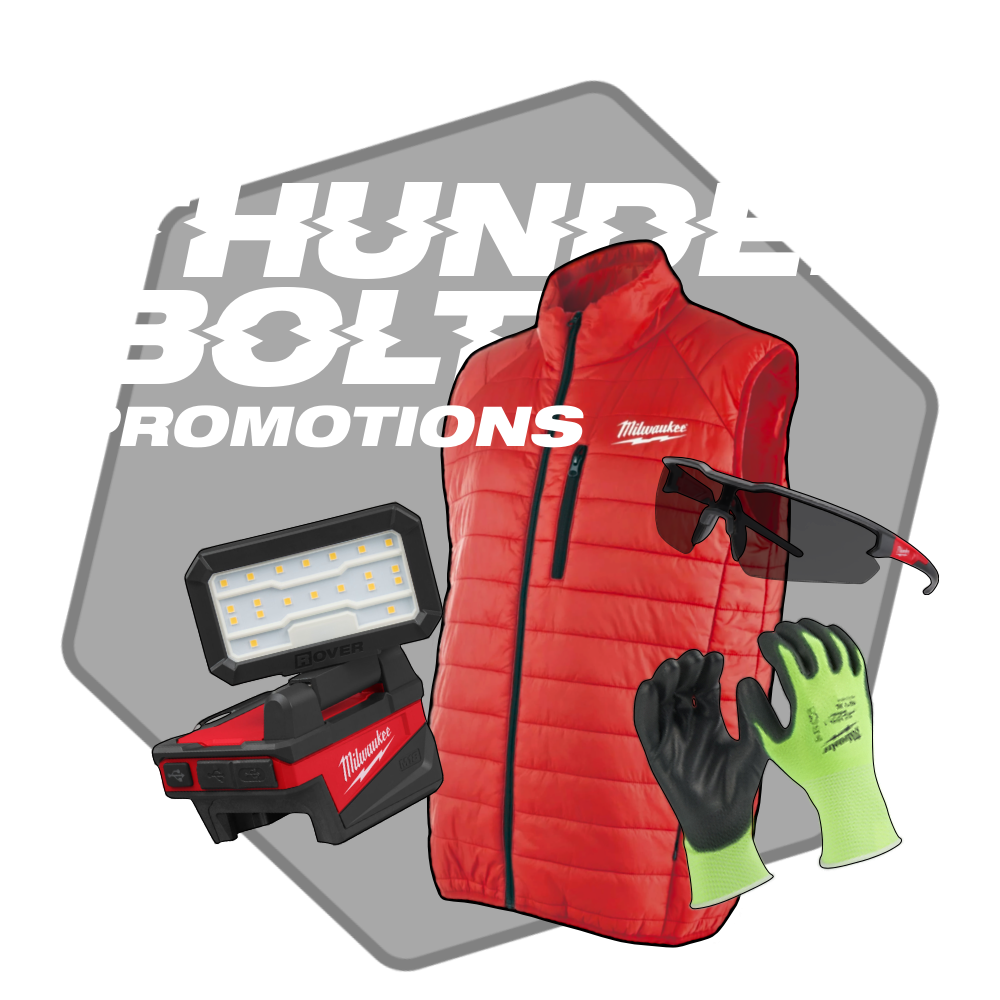 Акция Milwaukee thunderbolt promotion - фонарик и жилет в подарок
