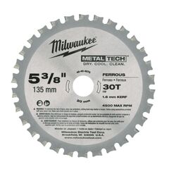 Пильный диск по металлу Milwaukee F 135 x 20 x 1.6 30T для циркулярной пилы - 48404070, Диаметр диска (мм): 135, Посадочный диаметр (мм): 20, Модель: F 135 x 20 x 1.6 30T, внеший вид
