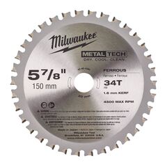 Пильный диск по металлу Milwaukee F 150 x 20 x 1.6 34T для циркулярной пилы - 48404080, Диаметр диска (мм): 150, Посадочный диаметр (мм): 20, Модель: F 150 x 20 x 1.6 34T, внеший вид
