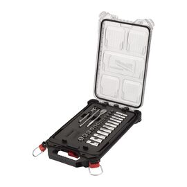 Набор метрических головок с трещоткой Milwaukee METRIC ¼″ RATCHET & SOCKET SET 28 PC - 4932478812, внеший вид