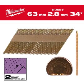 Гвозди Milwaukee 34° D-HEAD 63 X 28 MM／RS／G／SC2 2200 PC - 4932492607, Тип скобы / калибр: 2.8, Модель: 34° D-HEAD 63 X 28 MM／RS／G／SC2 2200 PC, Длина (мм): 63, внеший вид