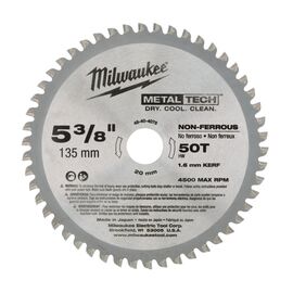 Пильный диск по металлу Milwaukee F 135 x 20 x 1.6 50T для циркулярной пилы - 48404075, Диаметр диска (мм): 135, Посадочный диаметр (мм): 20, Модель: F 135 x 20 x 1.6 50T, внеший вид