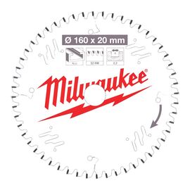 Пильный диск по алюминию Milwaukee CSB P Alu 160 x 20 x 2.2 x 52TF для циркулярной пилы - 4932471292, Диаметр диска (мм): 160, Посадочный диаметр (мм): 20, Модель: CSB P Alu 160 x 20 x 2.2 x 52TF, фото 
