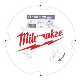 Пильный диск по дереву Milwaukee CSB P FC 160 x 20 x 2.2 x 4D для циркулярной пилы - 4932471293, Диаметр диска (мм): 160, Посадочный диаметр (мм): 20, Модель: CSB P FC 160 x 20 x 2.2 x 4D, фото 