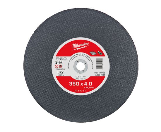 Тонкий диск для чугуна, камня и мультматериалов Milwaukee Stone Cutting Disc CCS41 350x4mm-1pc - 4932472264, фото 