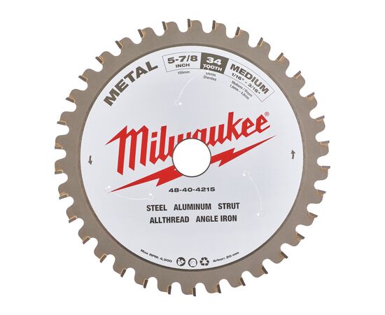 Пильный диск по металлу Milwaukee CSB P M 150 x 20 x 1,6 x 34 для циркулярной пилы - 48404215, Диаметр диска (мм): 150, Посадочный диаметр (мм): 20, Модель: CSB P M 150 x 20 x 1,6 x 34, фото 