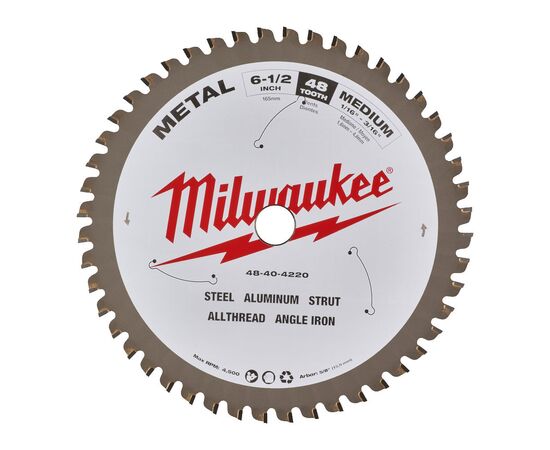 Пильный диск по металлу Milwaukee CSB P M 165 x ⅝ x 1,6x48 для циркулярной пилы - 48404220, Диаметр диска (мм): 165, Посадочный диаметр (мм): 15,87, Модель: CSB P M 165 x ⅝ x 1,6x48, фото 