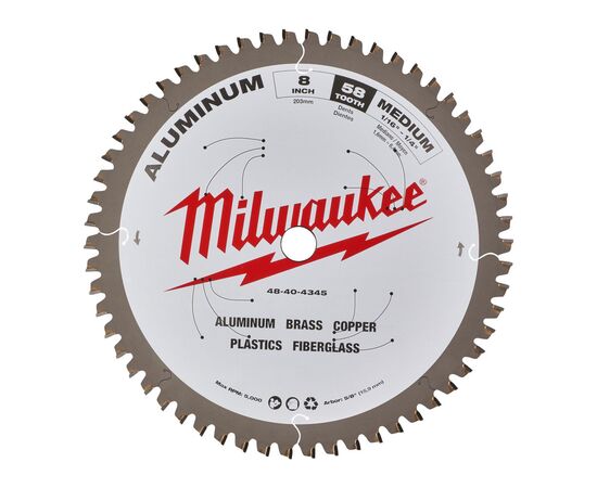 Пильный диск по металлу Milwaukee CSB P Alu 203 x ⅝ x 2,4 x 58 для циркулярной пилы - 48404345, Диаметр диска (мм): 203, Посадочный диаметр (мм): 15,87, Модель: CSB P Alu 203 x ⅝ x 2,4 x 58, фото 