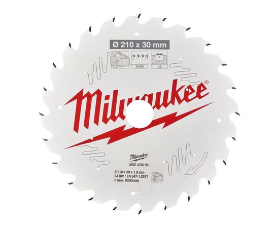 Пильный диск по дереву Milwaukee CSB TS W 210x30x1,9x24ATB для настольной пилы - 4932478095, фото 