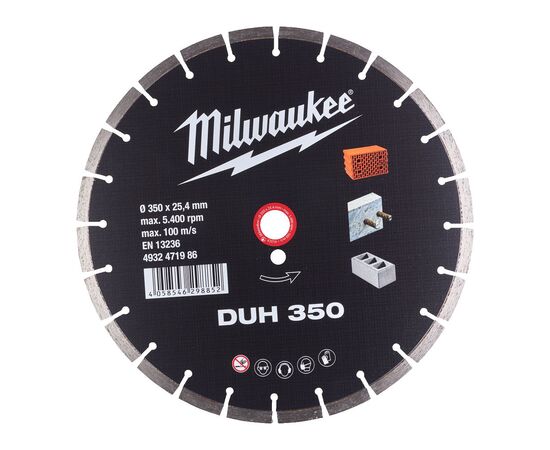 Алмазный диск Milwaukee DUH 350 - 4932471986, Диаметр диска (мм): 350, Посадочный диаметр (мм): 25,4, Модель: DUH 350, фото 