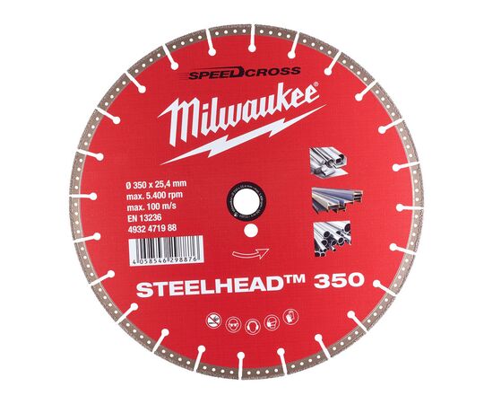 Алмазный диск Milwaukee STEELHEAD™ 350 - 4932471988, Диаметр диска (мм): 350, Посадочный диаметр (мм): 25,4, Модель: STEELHEAD™ 350, фото 