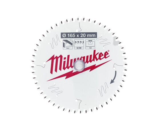 Пильный диск по металлу Milwaukee CSB P Alu 165 x 20 x 1.6 x 52 ATB для торцовочной пилы - 4932479087, Диаметр диска (мм): 165, Посадочный диаметр (мм): 20, Модель: CSB P Alu 165 x 20 x 1.6 x 52 ATB, фото 