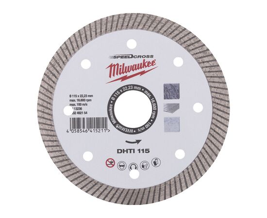 Алмазный диск Milwaukee SPEEDCROSS DHTI 115 MM - 4932492154, Диаметр диска (мм): 115, Посадочный диаметр (мм): 22,23, Модель: SPEEDCROSS DHTI 115 MM, фото 