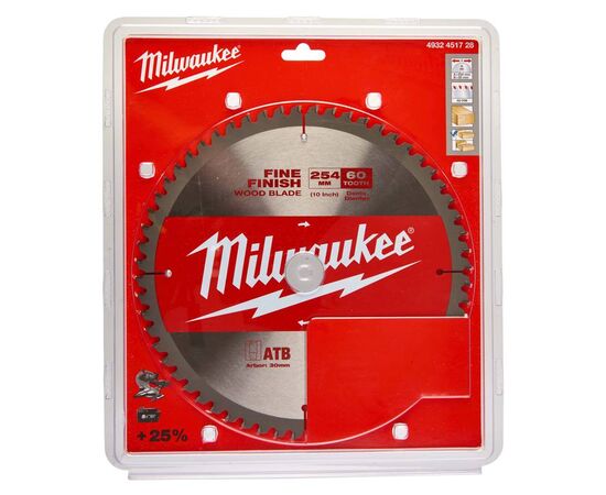 Пильный диск по дереву Milwaukee CircS 254 x 30 x 2.4 60T для торцовочной пилы - 4932451728, Диаметр диска (мм): 254, Посадочный диаметр (мм): 30, Модель: CircS 254 x 30 x 2.4 60T, фото 