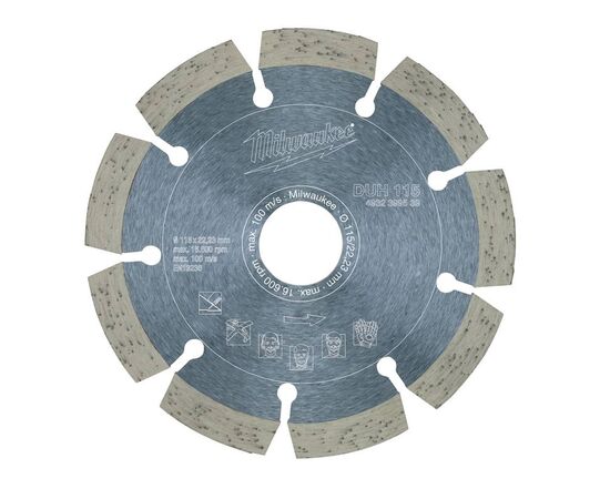 Алмазный диск Milwaukee DUH 115 - 4932399539, Диаметр диска (мм): 115, Посадочный диаметр (мм): 22,23, Модель: DUH 115, фото 
