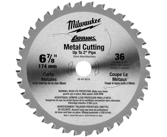 Пильный диск по металлу Milwaukee F 174 x 20 x 1.65 36T для циркулярной пилы - 48404016, Диаметр диска (мм): 174, Посадочный диаметр (мм): 20, Модель: F 174 x 20 x 1.65 36T, фото 