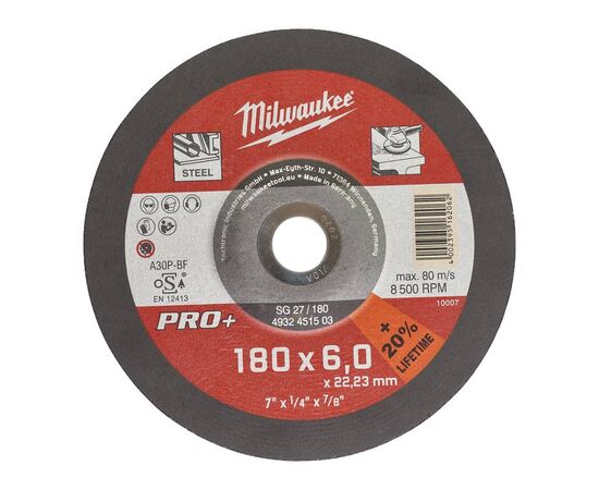 Шлифовальный диск по металлу Milwaukee PRO-PLUS SG-27 180x6 MM 10 PCS - 4932451503, фото 