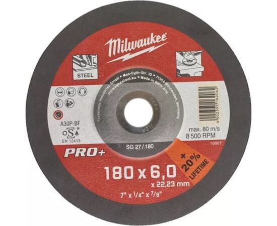 Шлифовальный диск по металлу Milwaukee PRO-PLUS SG-27 180x6 MM 10 PCS - 4932490100, фото 