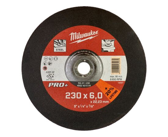 Шлифовальный диск по металлу Milwaukee PRO-PLUS SG-27 230x6 MM 10 PCS - 4932451504, фото 
