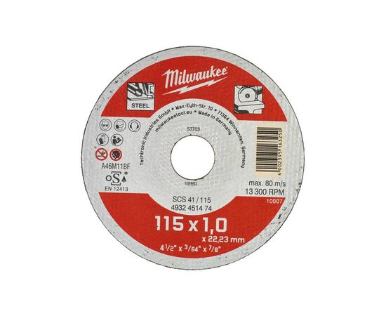 Тонкий отрезной диск по металлу Milwaukee SCS-41 115x1 MM 200 PCS - 4932451475, фото 