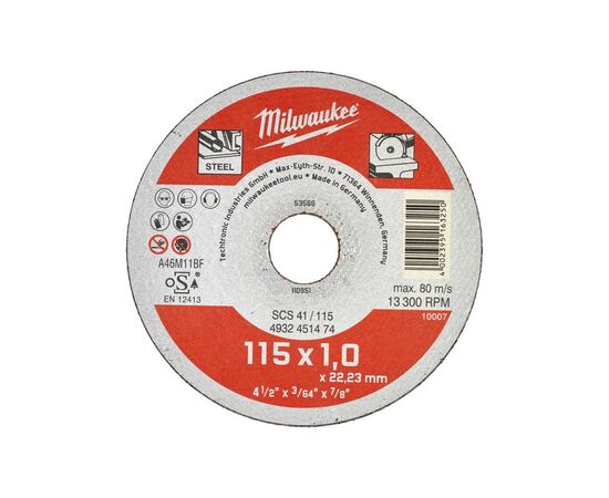 Тонкий отрезной диск по металлу Milwaukee SCS-41 115x1 MM 50 PCS - 4932451474, фото 