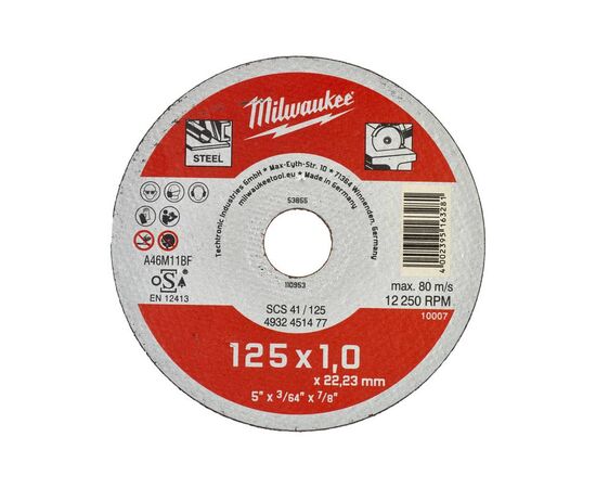 Тонкий отрезной диск по металлу Milwaukee SCS-41 125x1 MM 200 PCS - 4932451478, фото 