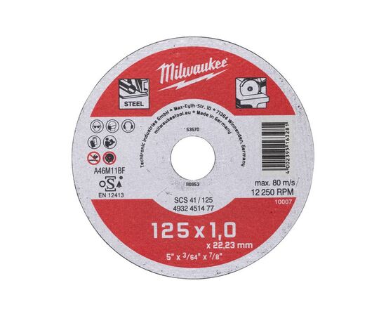 Тонкий отрезной диск по металлу Milwaukee SCS-41 125x1 MM 50 PCS - 4932451477, фото 