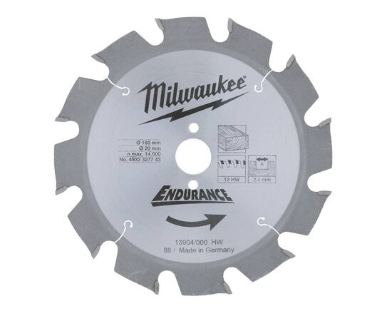 Пильный диск по дереву Milwaukee WCSB 160 x 20 x 2.4 12T для циркулярной пилы - 4932327743, Диаметр диска (мм): 160, Посадочный диаметр (мм): 20, Модель: WCSB 160 x 20 x 2.4 12T, фото 