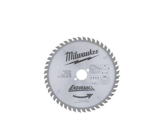 Пильный диск по дереву Milwaukee WCSB 210 x 30 x 2.8 48T для циркулярной пилы - 4932259136, Диаметр диска (мм): 210, Посадочный диаметр (мм): 30, Модель: WCSB 210 x 30 x 2.8 48T, фото 
