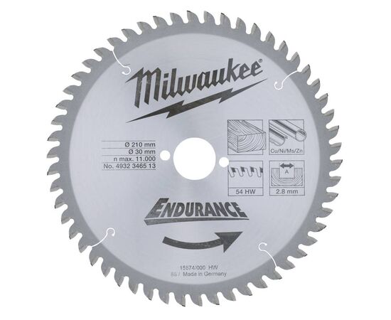 Пильный диск по дереву Milwaukee WCSB 210 x 30 x 2.8 54T для циркулярной пилы - 4932346513, фото 