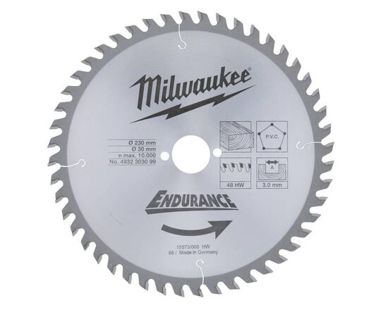 Пильный диск по дереву Milwaukee WCSB 230 x 30 x 3.0 48T для циркулярной пилы - 4932303099, Диаметр диска (мм): 230, Посадочный диаметр (мм): 30, Модель: WCSB 230 x 30 x 3.0 48T, фото 