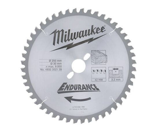 Пильный диск по дереву Milwaukee WCSB 250 x 30 x 3.2 48T для торцовочной пилы - 4932352139, Диаметр диска (мм): 250, Посадочный диаметр (мм): 30, Модель: WCSB 250 x 30 x 3.2 48T, фото 