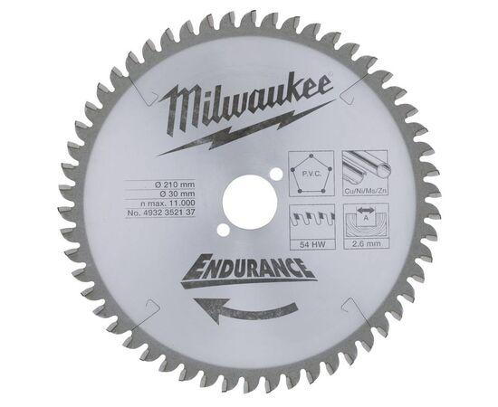 Пильный диск по дереву Milwaukee WNF 210 x 30 x 2.8 54T для торцовочной пилы - 4932352137, Диаметр диска (мм): 210, Посадочный диаметр (мм): 30, Модель: WNF 210 x 30 x 2.8 54T, фото 