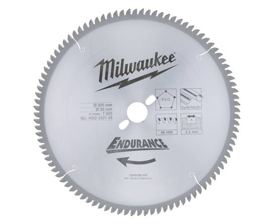 Пильный диск по дереву Milwaukee WNF 305 x 30 x 3.2 96T для торцовочной пилы - 4932352143, Диаметр диска (мм): 305, Посадочный диаметр (мм): 30, Модель: WNF 305 x 30 x 3.2 96T, фото 