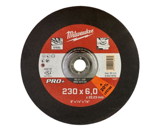 Шлифовальный диск по металлу Milwaukee PRO-PLUS SG-27 230x6 MM 10 PCS - 4932490102, фото 