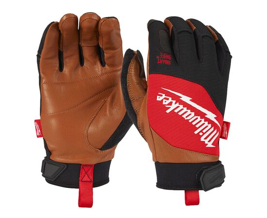 Перчатки с кожаными вставками Milwaukee Hybrid Leather 9/L - 4932471913, Модель: Hybrid Leather 9/L, Цвет: Черный, красный, коричневый, фото 