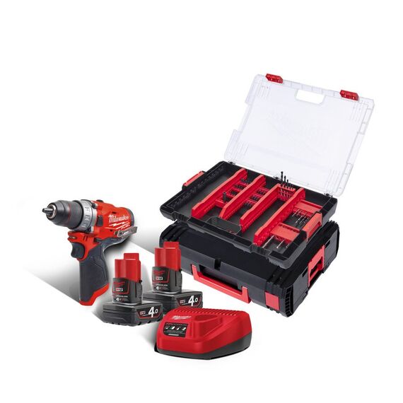 Аккумуляторная дрель-шуруповерт с набором оснастки в кейсе Milwaukee M12 FDD-402XA - 4933464132, Модель: M12 FDD-402XA, внеший вид