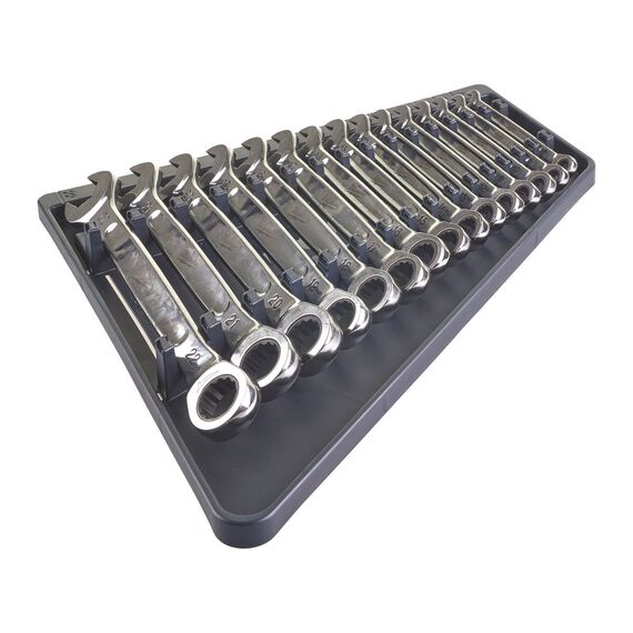 Набор комбинированных ключей с трещоткой Milwaukee MAX BITE™ RATCHETING METRIC COMBINATION SPANNER SET 15PC - 4932464994, Модель: MAX BITE™ RATCHETING METRIC COMBINATION SPANNER SET 15PC, фото, изображение 2 Набор комбинированных ключей с трещоткой Milwaukee MAX BITE™ RATCHETING METRIC COMBINATION SPANNER SET 15PC - 4932464994, Модель: MAX BITE™ RATCHETING METRIC COMBINATION SPANNER SET 15PC, внеший вид, изображение 2