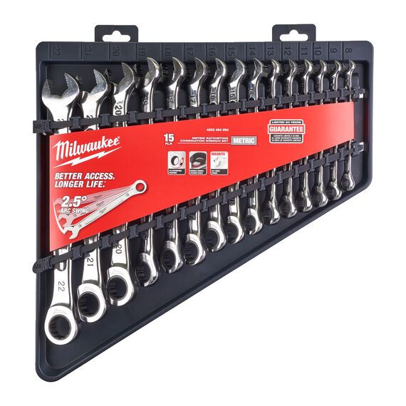 Набор комбинированных ключей с трещоткой Milwaukee MAX BITE™ RATCHETING METRIC COMBINATION SPANNER SET 15PC - 4932464994, Модель: MAX BITE™ RATCHETING METRIC COMBINATION SPANNER SET 15PC, фото, изображение 4 Набор комбинированных ключей с трещоткой Milwaukee MAX BITE™ RATCHETING METRIC COMBINATION SPANNER SET 15PC - 4932464994, Модель: MAX BITE™ RATCHETING METRIC COMBINATION SPANNER SET 15PC, внеший вид, изображение 4