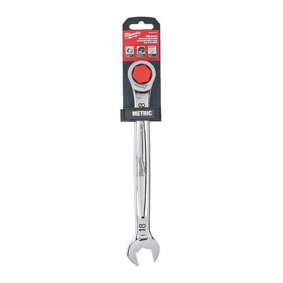 18 мм комбинированный ключ Maxbite с трещоткой Milwaukee 18 mm MAX BITE™ ratcheting combination spanner - 4932471511, Модель: 18 mm MAX BITE™ ratcheting combination spanner, внеший вид, изображение 2