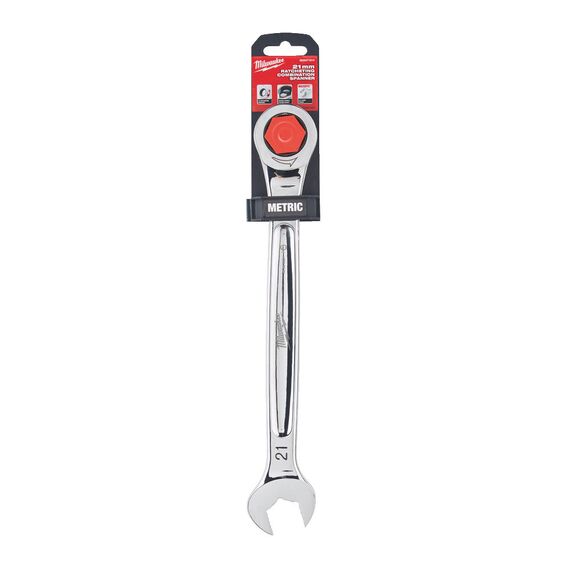 21 мм комбинированный ключ Maxbite с трещоткой Milwaukee 21 mm MAX BITE™ ratcheting combination spanner - 4932471514, Модель: 21 mm MAX BITE™ ratcheting combination spanner, внеший вид, изображение 2