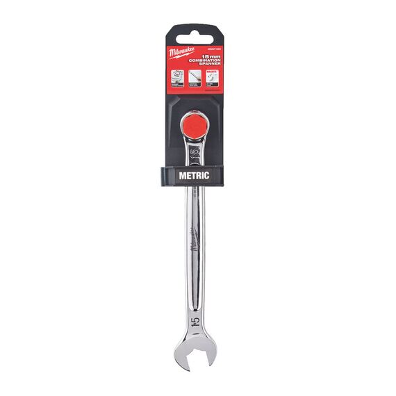 15 мм Maxbite комбинированный ключ Milwaukee 15 mm MAX BITE™ combination spanner - 4932471523, Модель: 15 mm MAX BITE™ combination spanner, внеший вид, изображение 2