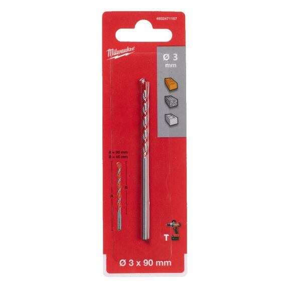 Ударное сверло по бетону Milwaukee HDB 3 x 90 - 4932471167, Диаметр: 3, Модель: HDB 3 x 90, Длина (мм): 90, внеший вид, изображение 2