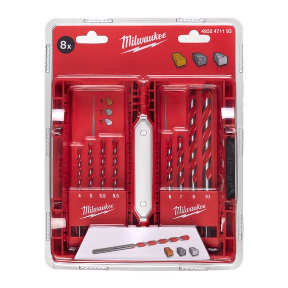 Набор ударных сверл по бетону Milwaukee Premium concrete drill bit set 4-12 8pc - 4932471192, Модель: Premium concrete drill bit set 4-12 8pc, внеший вид