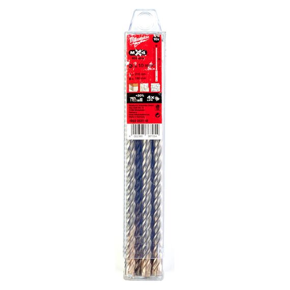 Бур Milwaukee MX4 SDS-Plus 10 x 215 MM 10 PCS - 4932352048, Диаметр: 10, Модель: MX4 SDS-Plus 10 x 215 MM 10 PCS, внеший вид, изображение 2