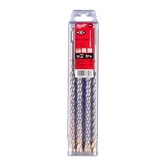 Бур Milwaukee MX4 SDS-Plus 12 x 210 MM 10 PCS - 4932352050, Диаметр: 12, Модель: MX4 SDS-Plus 12 x 210 MM 10 PCS, Длина (мм): 210, внеший вид, изображение 2