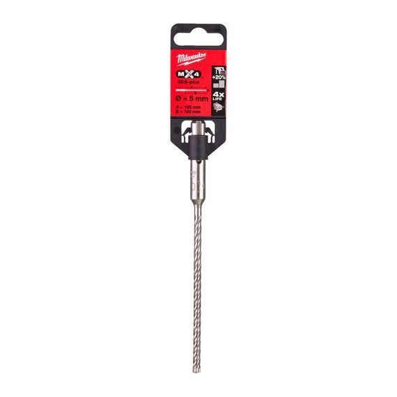 Бур Milwaukee MX4 SDS-Plus 5 x 165 MM - 4932352008, Диаметр: 5, Модель: MX4 SDS-Plus 5 x 165 MM, Длина (мм): 165, внеший вид, изображение 2