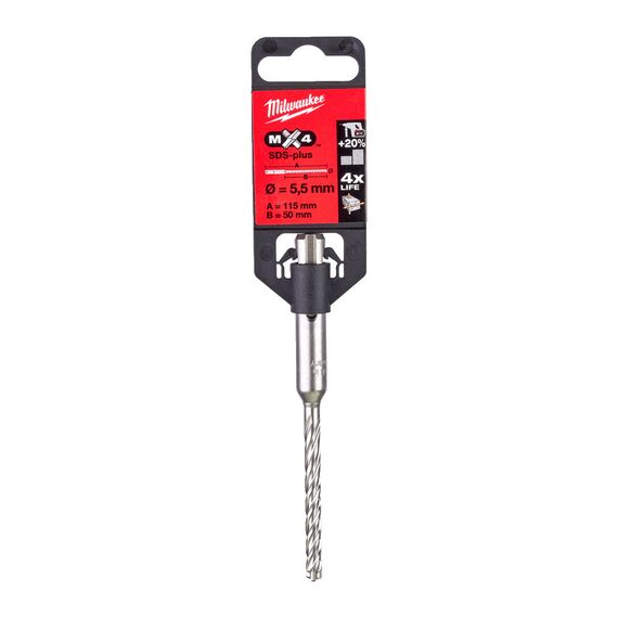 Бур Milwaukee MX4 SDS-Plus 5.5 x 115 MM - 4932352009, Диаметр: 5,5, Модель: MX4 SDS-Plus 5.5 x 115 MM, Длина (мм): 115, внеший вид, изображение 2