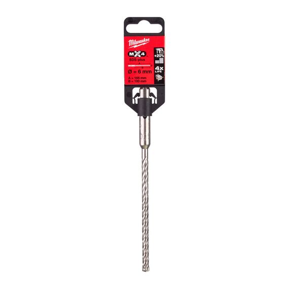 Бур Milwaukee MX4 SDS-Plus 6 x 165 MM - 4932352012, Диаметр: 6, Модель: MX4 SDS-Plus 6 x 165 MM, Длина (мм): 165, внеший вид, изображение 2