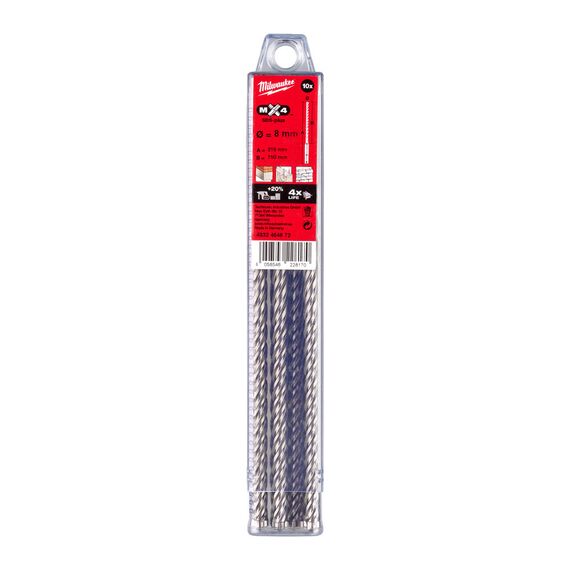 Бур Milwaukee MX4 SDS-Plus 8 x 215 MM 10 PCS - 4932464872, Диаметр: 8, Модель: MX4 SDS-Plus 8 x 215 MM 10 PCS, Длина (мм): 215, внеший вид, изображение 2